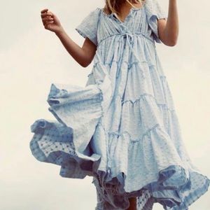 Innika Choo Broderie Peasant Dress - Alotta Güd Sea Mist
